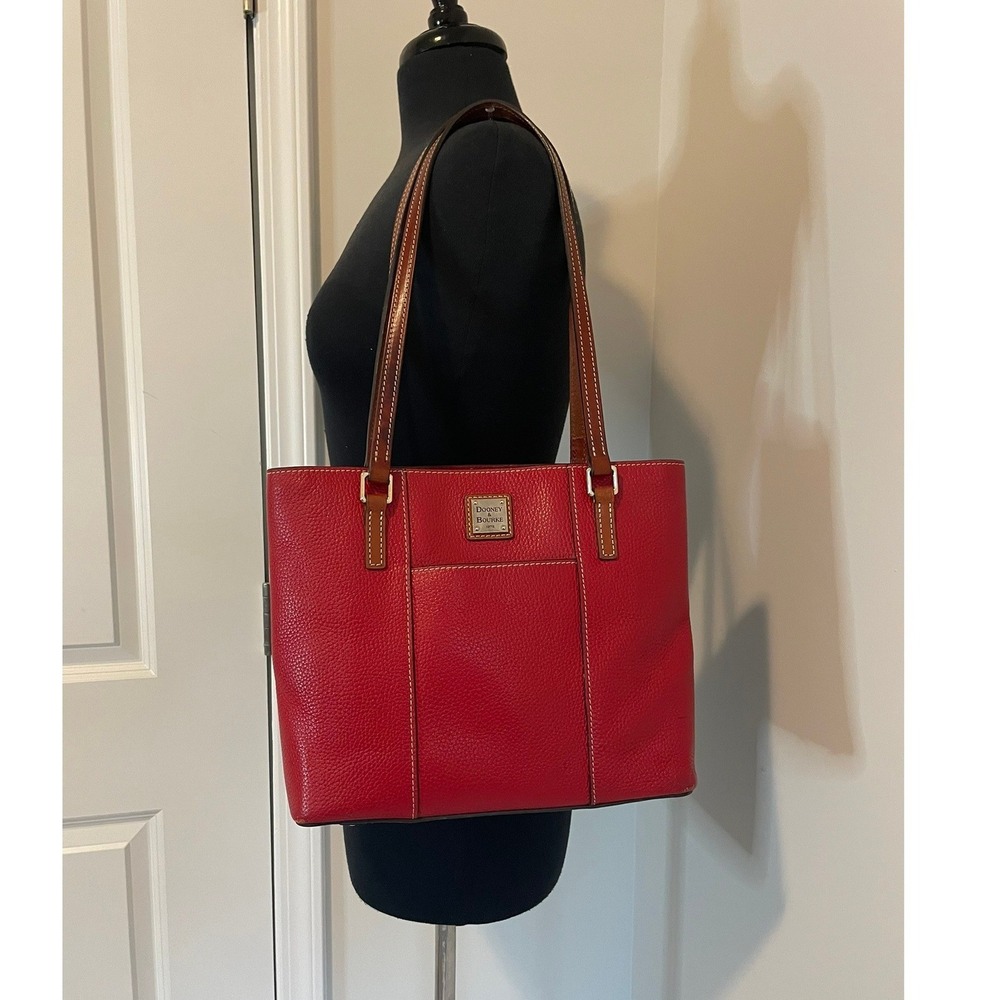 Dooney & Bourke Pebble Grain Leather Zip Tote Bag‎ Red British Tan Shoulder Bag